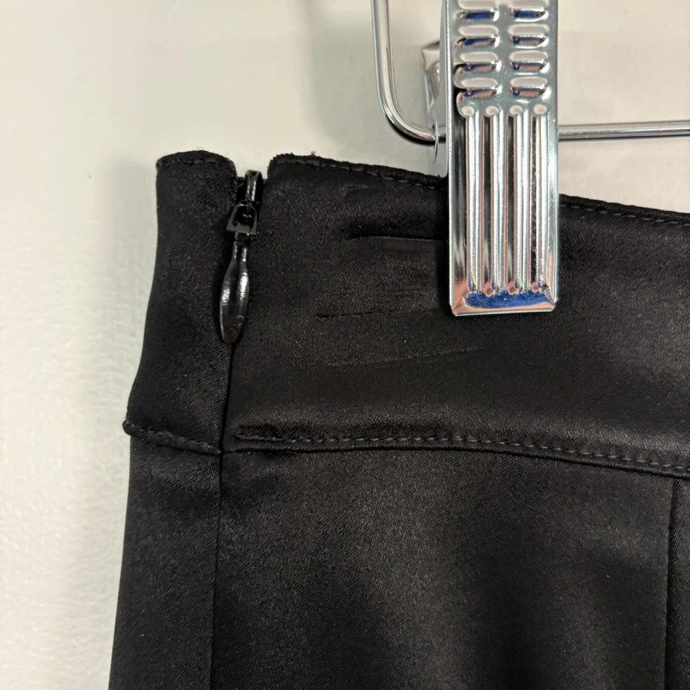 St. John Caviar Women Pants 2 Black Emma Satin Straight Leg Side Zip Luxury - Picture 5 of 15